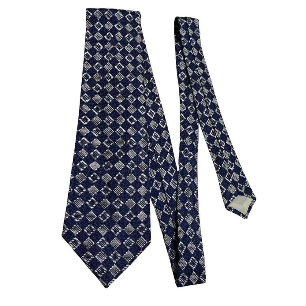 Vintage Men's Tie Necktie Wide  Blue Acetate Geometric MCM Boscov's Dept Store